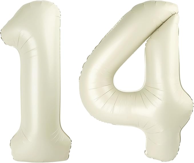 Numbers 14 Balloons, Large 14th Cream Birthday Decorations for 1 4 14 41, 40 Inch Foil Balloon for Wedding Engagement Photo Shoot Memorial Day's Supplies