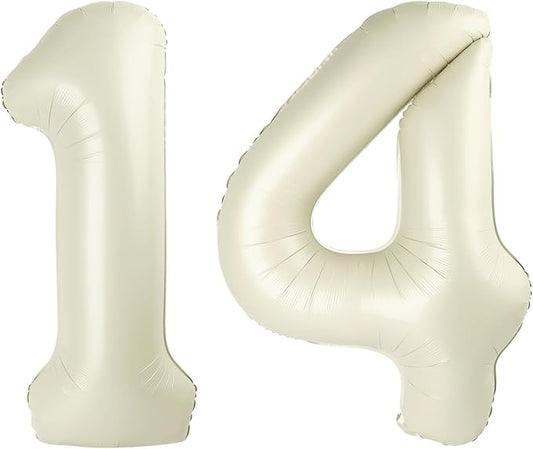 Numbers 14 Balloons, Large 14th Cream Birthday Decorations for 1 4 14 41, 40 Inch Foil Balloon for Wedding Engagement Photo Shoot Memorial Day's Supplies