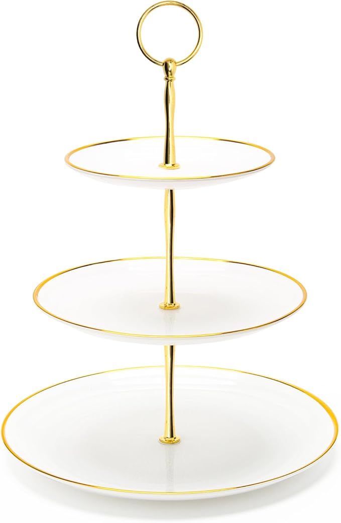 Coitak 3 Tier Cupcake Stand, Plastic Tiered Serving Stand, Dessert Tower Tray for Tea Party, Birthday and Wedding (Round-gold edge)