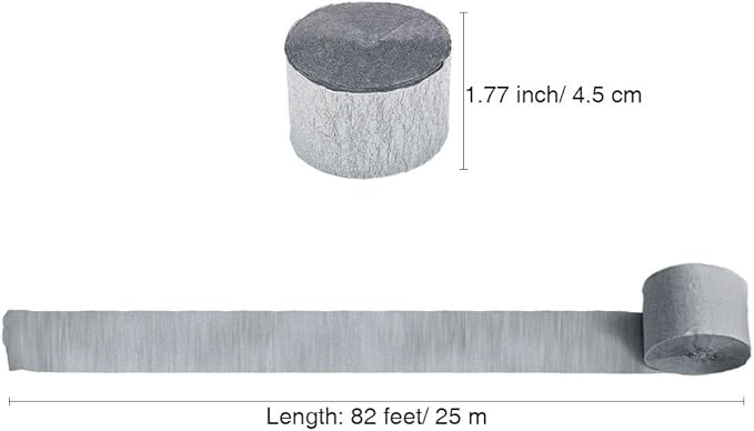 8 Rolls Silver Crepe Paper Streamers, Wedding Birthday Baby Shower Christmas New Year Party Decoration, Graduation, 4th of July, Rainbow DIY Supplies, Living Room Bedroom Decor