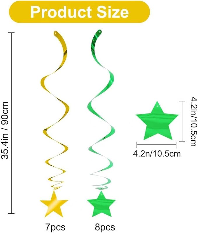 BEISHIDA Green Gold Stars Hanging Swirls Graduation Hanging Ornament Decorations for Birthday Party Baby Shower Weeding Congrats Grade 2026 Graduation Decorations,Pack of 15