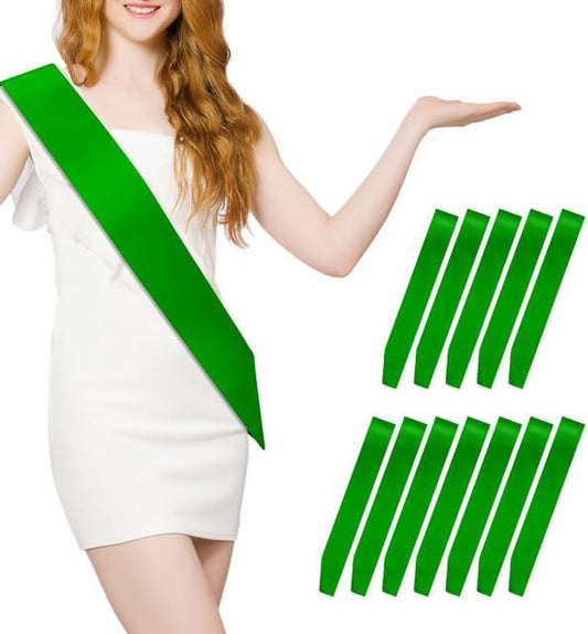 MDOZQ 12 Pcs Blank Satin Sash Party Favors Green Sash Plain Sash Pageant Sash Satin Sash Sash to Decorate Sashes for Birthday, Wedding, Graduation, DIY, Beauty Pageant, Hen Party, Homecoming