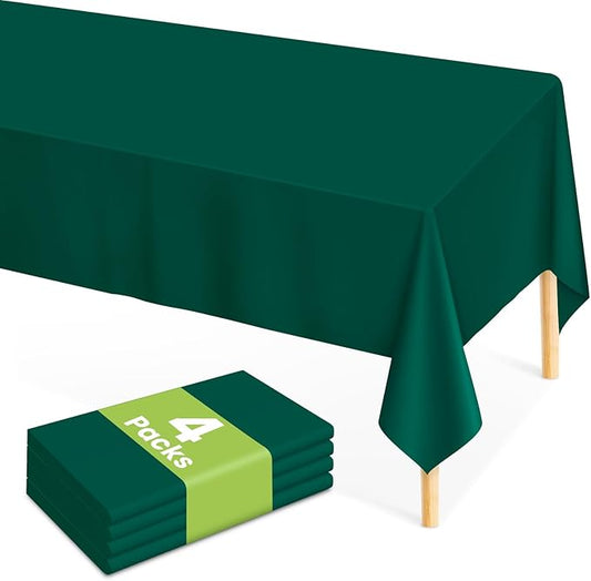 Mulbozy Dark Green Plastic Table Cloth Disposable 4 Pack, 54 × 108 Inch Tablecloths Rectangle, Green Plastic Table Cover for Party Decor