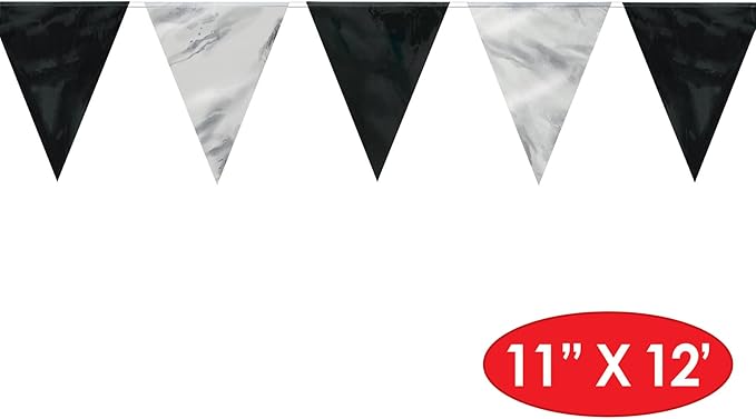 Beistle 59844-BKS Pennant Banner, 11" x 12', Black/Silver