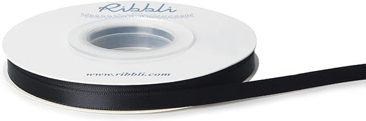 Ribbli Double Faced Black Satin Ribbon,1/4” x Continuous 25 Yards,Use for Bows Bouquet,Gift Wrapping,Floral Arrangement