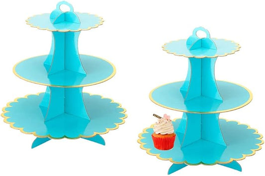 MRPAPA Cupcake Stands, 2 Pack Cup Cake Stand , Cupcake Display Dessert Tray ,Round Cardboard Cupcake Stand for 24 Cupcakes Perfect for Birthday Baby Bridal Shower Party Supplies (Blue)
