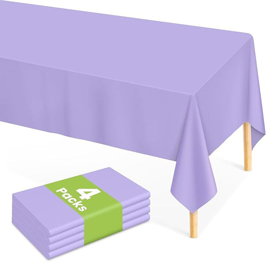 Mulbozy Light Purple Plastic Table Cloth Disposable 4 Pack, 54 × 108 Inch Tablecloths Rectangle, Lavender Plastic Table Cover for Party Decor