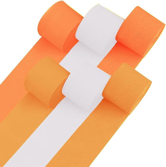 Captain Décor 6 Orange Streamers with White, 492ft Orange Crepe Paper Rolls for Party Decorations, Birthday Decorations Crepe Paper Streamers (1.8 inch x 82 ft/Roll)