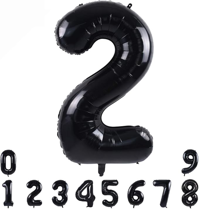 TONIFUL 40 Inch Black Large Numbers 0-9,Number 2 Digital 2 Helium Balloons,Foil Mylar Big Number Balloons for 2026 Graduation New Year Eve Birthday Party Supplies Decorations