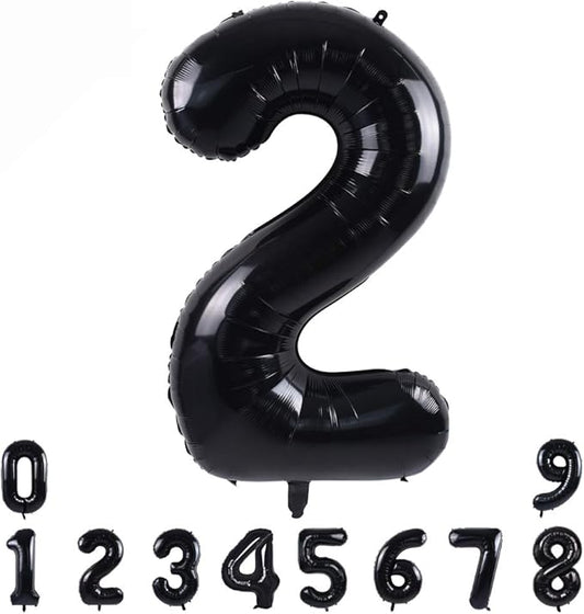 TONIFUL 40 Inch Black Large Numbers 0-9,Number 2 Digital 2 Helium Balloons,Foil Mylar Big Number Balloons for 2026 Graduation New Year Eve Birthday Party Supplies Decorations