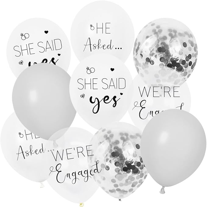 Engagement Party Balloons HE ASKED,SHE SAID Yes WE'RE ENGAGED Balloons Silver Confetti Latex Balloon for Bridal Shower Engagement Bachelorette Wedding Party Decoration