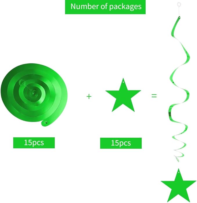 BEISHIDA Green Star Hanging Swirl Decorations,Hanging Gold Party Supplies for Graduation Wedding Baby Shower Decorations,Pack of 15
