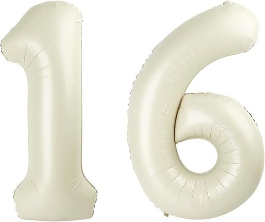 Cream Balloon Number 40 Inch, 16th Birthday Decorations for 1 6 16 61, Large Foil Sweet 16 Balloons Number for Wedding Memorial Day's Photo Shoot Decoration