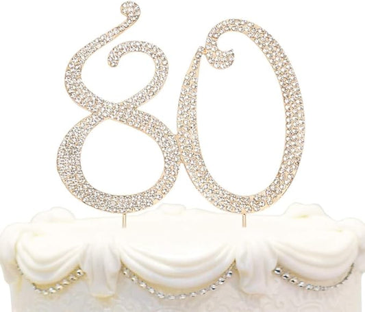 Bling Crystal Rhinestone 80 Birthday Cake Topper - Best Keepsake | 80th Party Decorations Gold