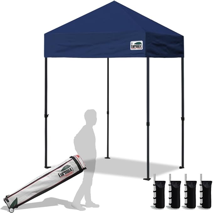 Eurmax USA 5x5ft Pop Up Canopy, Commercial Instant Tent for Outdoor Events, Patented No-Tip Rolling Storage Bag with 4 Sandbags, UV & Water Resistant, Heavy Duty Portable Shelter Gazebo,Navy Blue