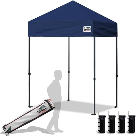 Eurmax USA 5x5ft Pop Up Canopy, Commercial Instant Tent for Outdoor Events, Patented No-Tip Rolling Storage Bag with 4 Sandbags, UV & Water Resistant, Heavy Duty Portable Shelter Gazebo,Navy Blue