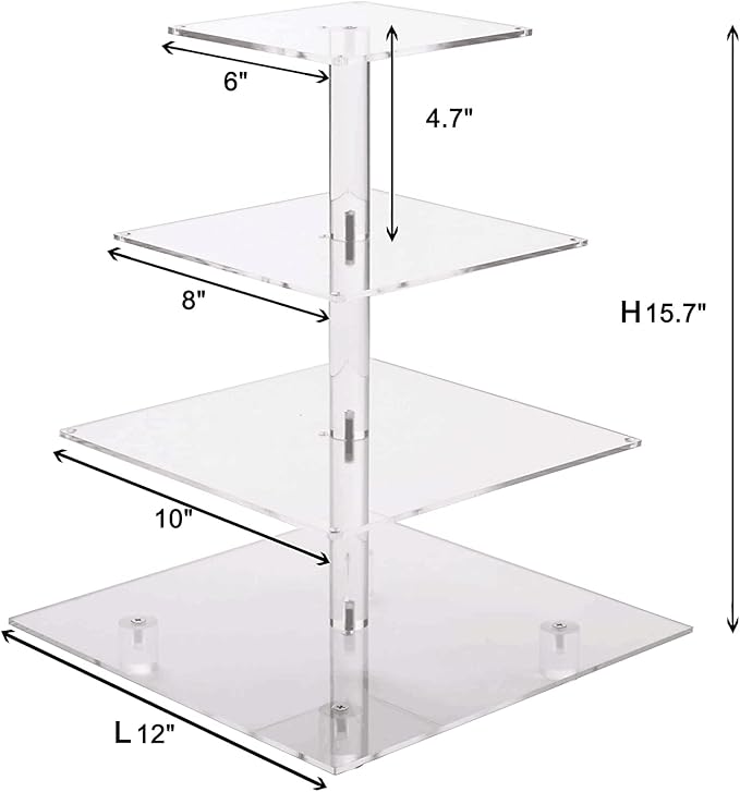 weddingwish Cupcake Stand, 4-Tier Square Acrylic Cupcake Display Stand with LED String Lights Dessert Tower Pastry Stand for Birthday or Wedding Party