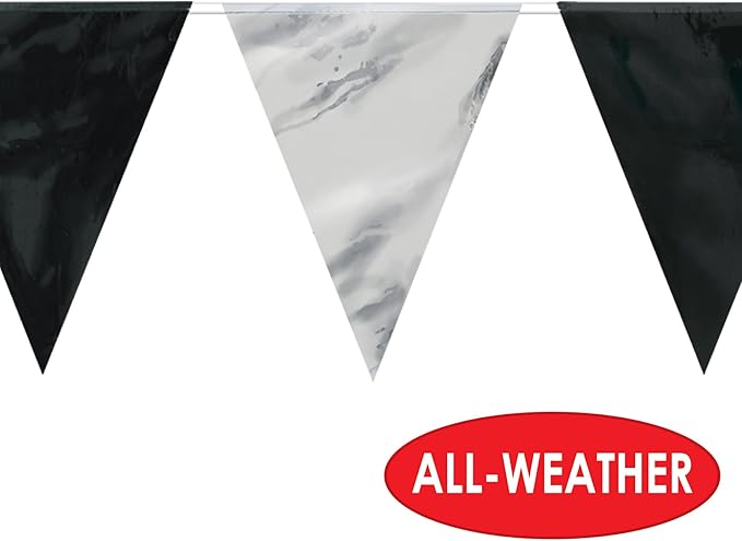 Beistle 59844-BKS Pennant Banner, 11" x 12', Black/Silver
