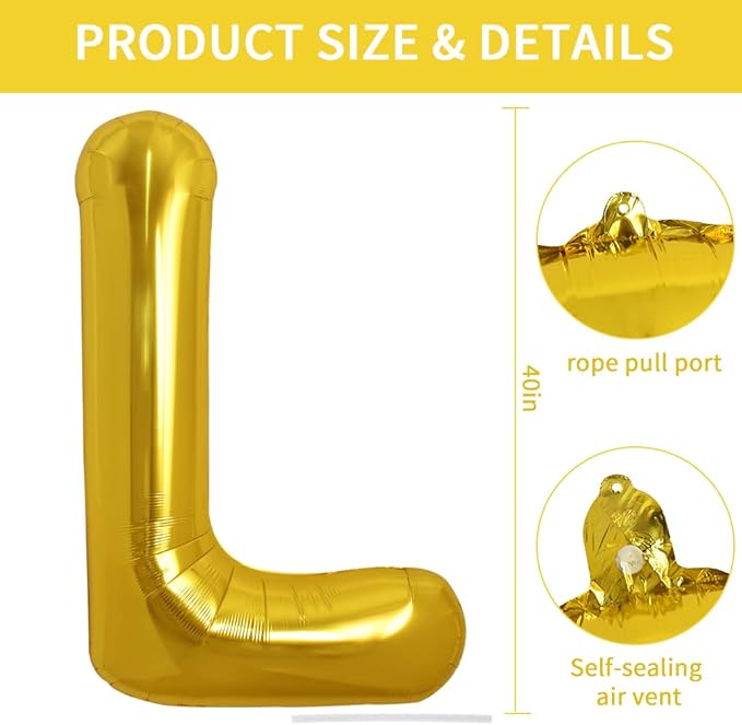 TONIFUL 40 Inch Large Gold Letter L Balloons Helium Balloons,Foil Mylar Big Balloons for 2026 New Year Eve Graduation Wedding Baby Shower Birthday Party Anniversary Supplies Decorations