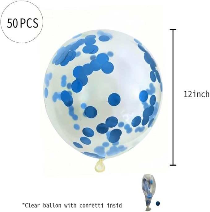 Confetti Balloons,50 Pcs 12 Inch Clear Balloons with Multicolor Confetti Inside,for Graduation Wedding Birthday Baby Shower Party Decorations (Blue)