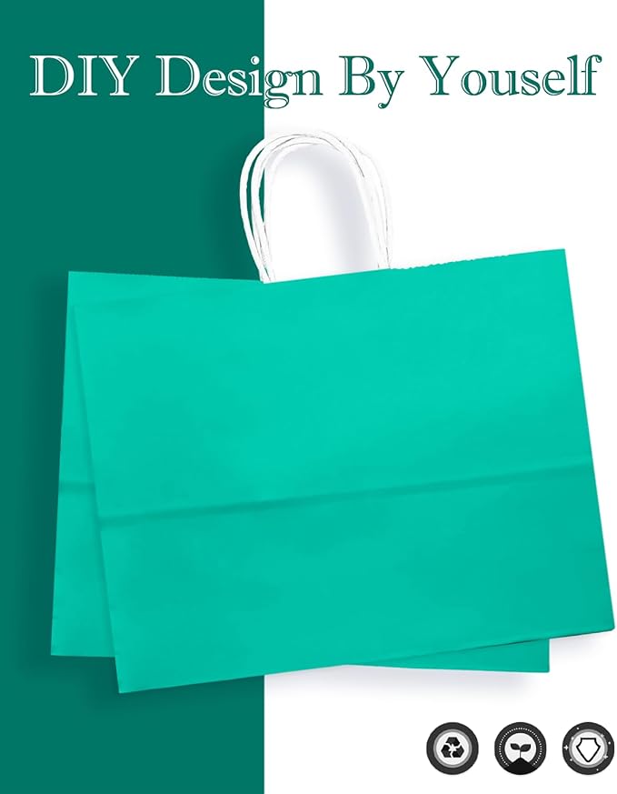 qiqee 24PCS Large Gift Bag with Handles Bulk 13"x4.5"x10" Gift Bags Lake Green Bags Multiple Uses (32x11x25cm,Wide Large)