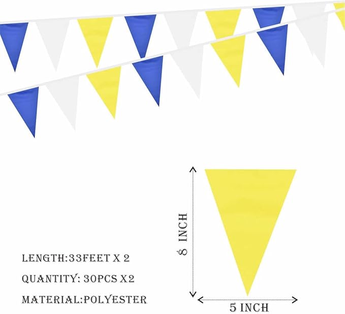 Blue Yellow White Pennant Banner Triangle Flag Bunting Garland Decorations for Grand Opening Wedding Kids Birthday Baby Shower Outdoor Garden 60Feet 60 pcs