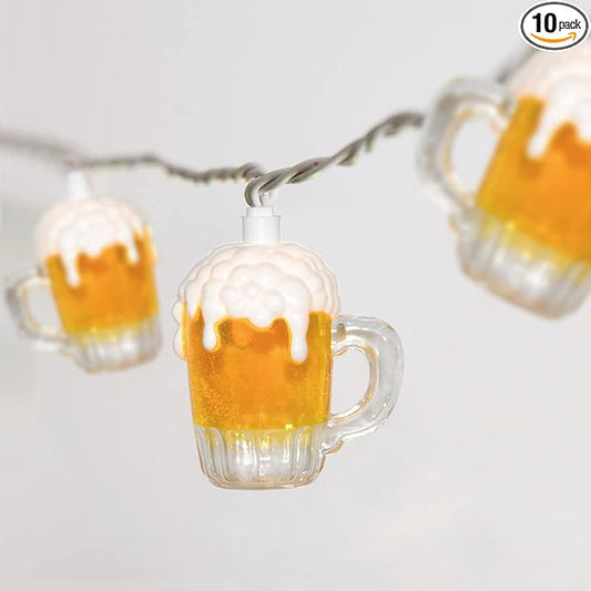 Outdoor Beer Mug String Lights Plug in, 8.5Ft 10 LED Tropical Beach Theme Beer String Lights for Cinco de Mayo Party Decorations, Hanging Tropical Party Lights Waterproof for Backyard Garden Bar Patio