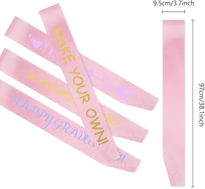 12 Pcs Sash Blank Satin Sash Party Supplies Pink Sash Plain Sash Bride Sash Bachelorette Party Sashes for Birthday, Wedding, Graduation, DIY, Beauty Pageant, Hen Party, Homecoming, Make Your Own Sash