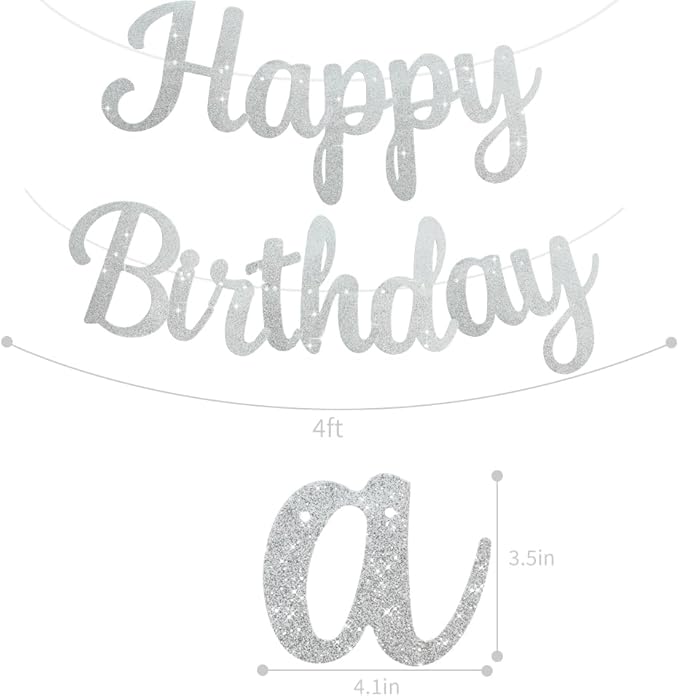 BEISHIDA Happy Birthday Banner - NO DIY,Silver 10Feet Pre-Strung-Glitter Birthday Sign Garland Backdrop Decorations for Women men Party
