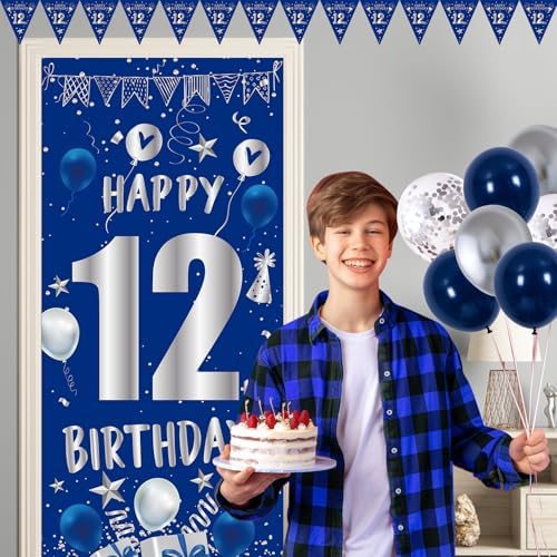 Blue Silver 12th Birthday Decorations for Boys Girls