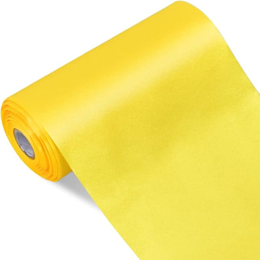 TONIFUL 6 inch x 22yd Wide Lemon Light Yellow Satin Ribbon Solid Fabric Ribbon for Cutting Sewing Ceremony Party Decoration Chair Sash Table Runner Car Bows Indoor Outdoor Yard Decor