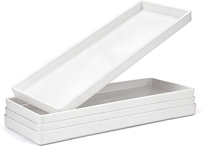 Plastic Serving Tray for Party Supplies Serving Platter for Food Reusable Platters for Catering Snack Fruit Charcuterie Appetizer Hosting Essentials (4pcs White, 13 × 4.7 in)