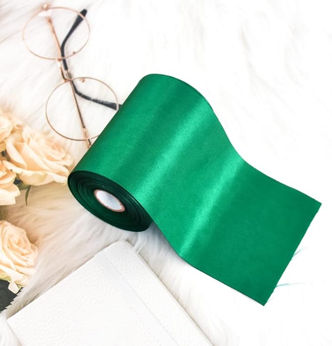 TONIFUL 4 in x 22Yds Wide Dark Green Satin Ribbon Solid Fabric Large Ribbon for Cutting Ceremony Kit Grand Opening Chair Sash Table Hair Car Bow Gift Wrapping Wedding Party Decoration Christmas