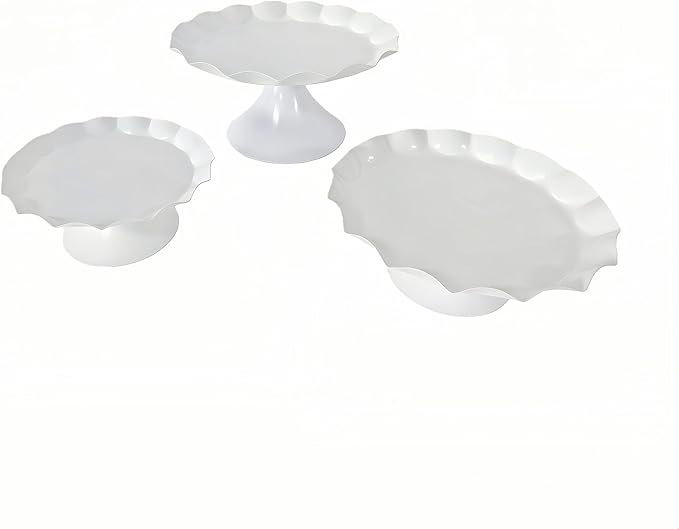 3 Pcs Metal Cake Stand Set, Scalloped Edge Cupcake Tray Dessert Display Platter, Decorative Serving Stand for Wedding, Birthday, Tea Party,Baby Show (White)