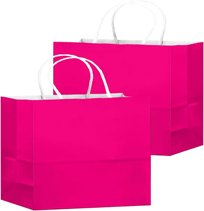 qiqee 24PCS Large Gift Bag with Handles Bulk 13"x4.5"x10" Gift Bags Rose Pink Bags Multiple Uses (32x11x25cm,Wide Large)