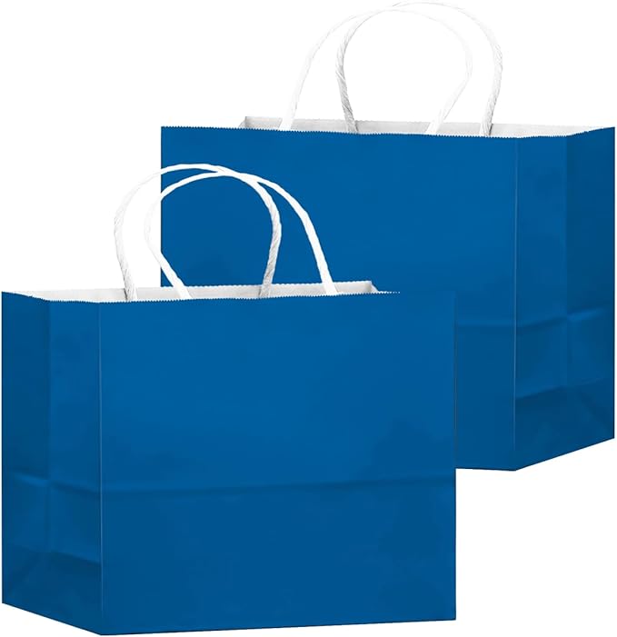 qiqee 24PCS Large Gift Bag with Handles Bulk 13"x4.5"x10" Gift Bags Cyan Bags Multiple Uses (32x11x25cm,Wide Large)