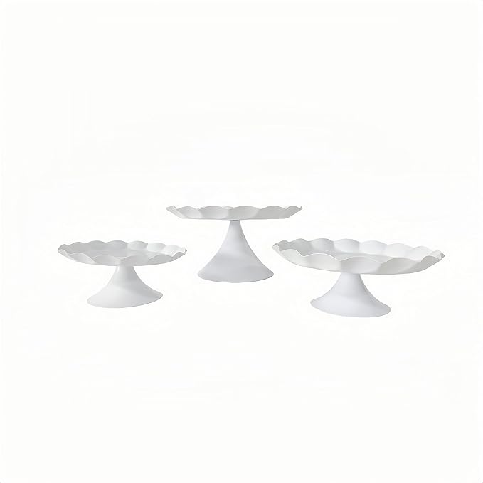3 Pcs Metal Cake Stand Set, Scalloped Edge Cupcake Tray Dessert Display Platter, Decorative Serving Stand for Wedding, Birthday, Tea Party,Baby Show (White)