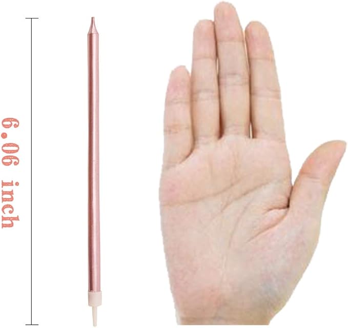12 Count Long Thin Champagne Pink Birthday Cake Candles in Holders for Birthday Wedding Party Cupcake Decorations Tall Candles