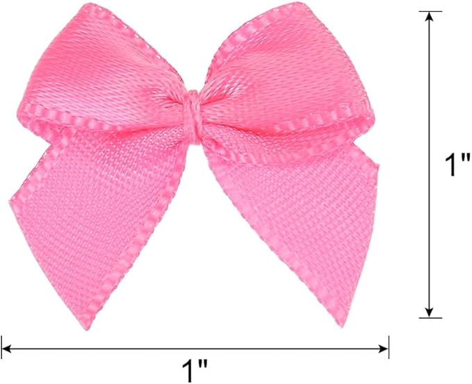 MECCANIXITY 50 Pcs Mini Ribbon Bow 1" Mini Fabric Satin Ribbon Flower Bows for Craft DIY Sewing Wedding Birthday Party Gift Wrap Bows Light Rose Red