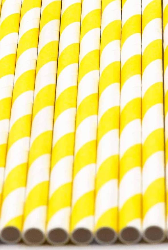 Pack of 150 Yellow Swirls Biodegradable 4-Ply Paper Drinking Straws (Compostable, Non-toxic, BPA-free)