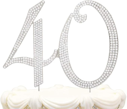 Bling Crystal Rhinestone 40 Birthday Cake Topper - Best Keepsake | 40th Party Decorations Silver