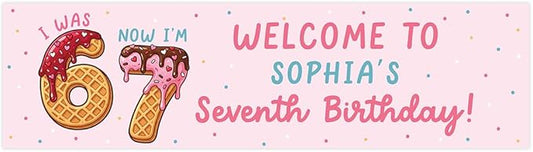 Andaz Press 13x48 Inch Custom 6 7 Birthday Banner Decorations, Personalized Birthday Banner with Custom Name, Ice Cream Theme 67 Happy Birthday Party Banner for Boys or Girls, Home or Party Décor