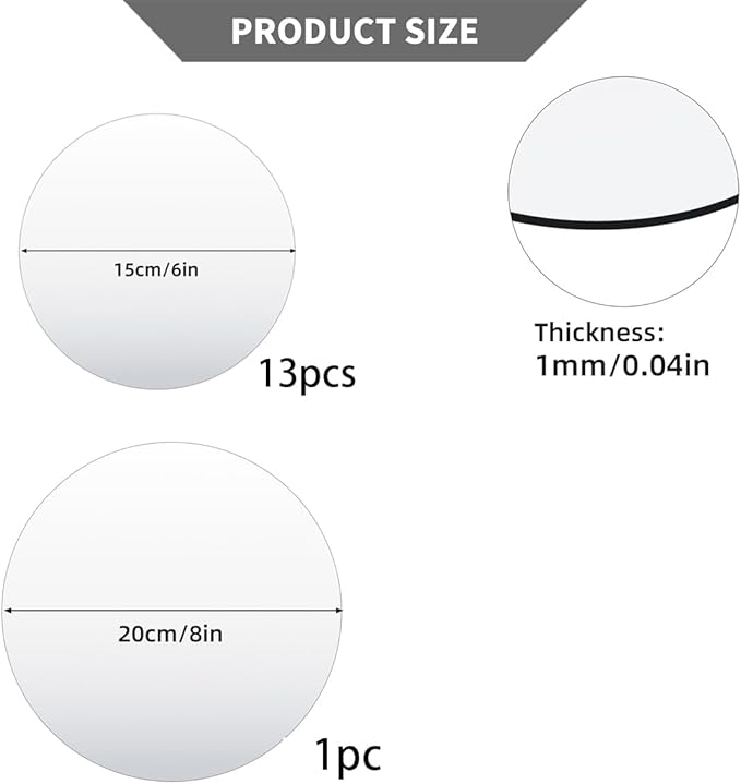 14PCS 6" Small Round Mirrors for Centerpieces for Tables Acrylic Wall Mirror 8" Circle Mirror Candle Mirrors Tray for Craft DIY Centerpieces Wedding Christmas Decorations