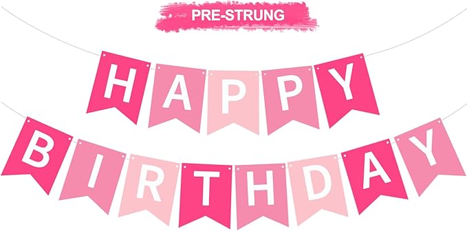 Happy Birthday Banner Pre-Strung Birthday Decorations Birthday Party Backdrop Sign Garland Party Supplies for Women Men Boys Girls,NO-DIY Pink