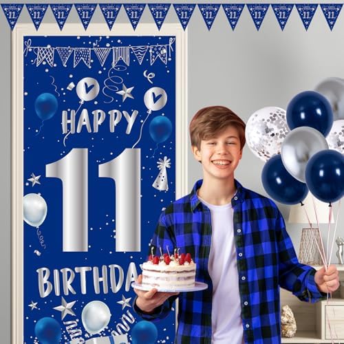 11th Birthday Decorations for Boys Girls, Blue 11 Years Old Party Supplies