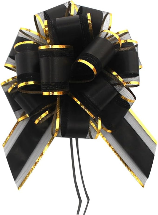 HQJAXJ 6 Pieces Black Bows for Gift Wrapping Pull Bow Ribbon Pull Bows for Christmas Wedding Baskets Valentine's Day Bows 6 inch Pull Bow for Gift Wrapping (Black)