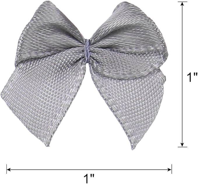 MECCANIXITY 50Pcs Mini Ribbon Bow 1" Mini Fabric Satin Ribbon Flower Bows for Craft DIY Sewing Wedding Birthday Party Grey