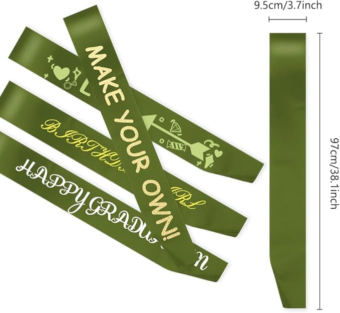 12 Pcs Mossgreen Satin Sash - Plain Sash for Birthday, Wedding, Graduation, DIY, Beauty Pageant, Hen Party, Homecoming