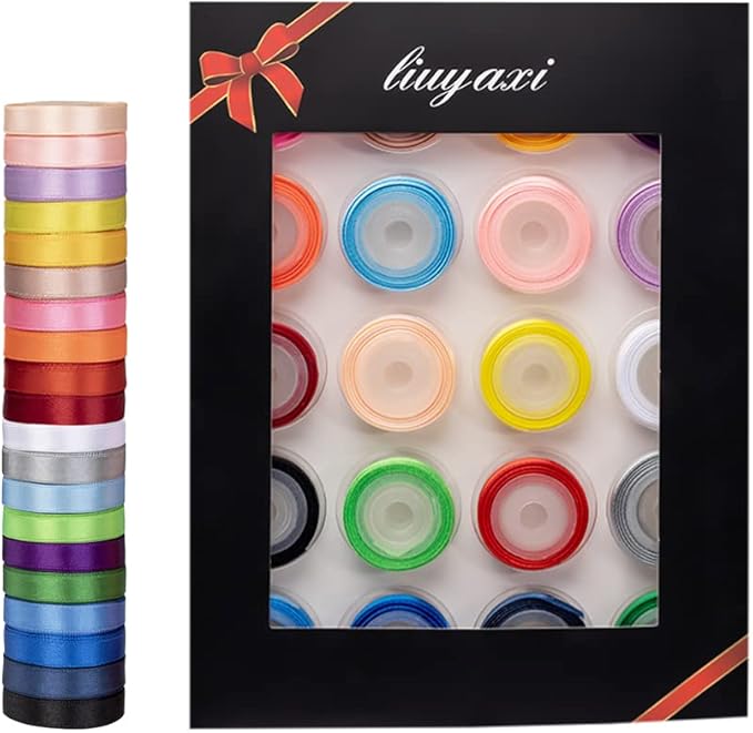 LIUYAXI Rainbow Satin Ribbon Set – 20 Colors, 3/8" x 5 Yards Each, 100 Yards Total, Double Faced Colorful Satin Ribbons for Gift Wrapping, Hair Bows, DIY Crafts,Christmas