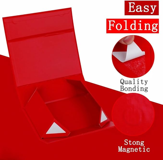 UoeRing 6 Pack Red Gift Box 9.5x6x3 inch Small Luxury Gift Box for Presents with Magnetic Lid Collapsible,Valentine's Day,Christmas,Contains Card, Ribbon, Tissue Paper,Shredded Paper Fille